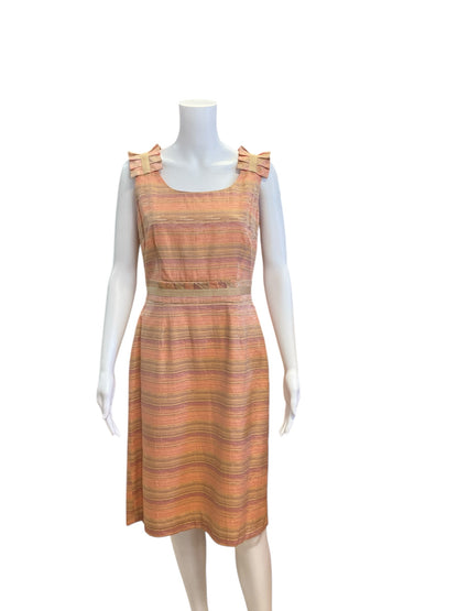 Tahari Size 6 orange/multi Stripe Pre-Owned Ladies Dress