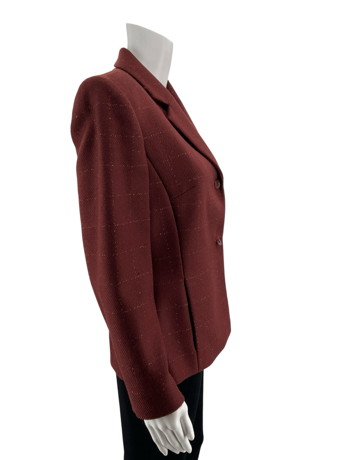 Rena Rowan Vintage Wool Plaid Blazer Jacket Size 6 Rust Gold Metallic