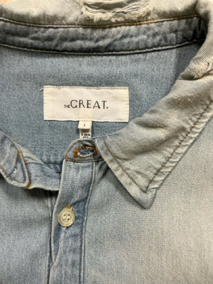 THE GREAT. The Slouch Denim Shirt Light Wash Cotton Relaxed Fit Size Medium