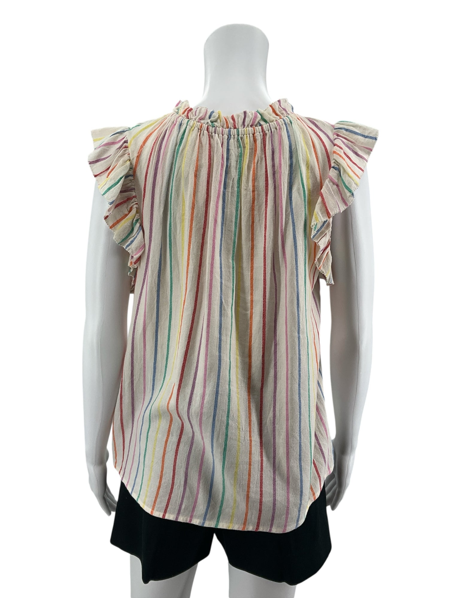 THML Rainbow Stripe Ruffle Flutter Sleeve Top Size XS