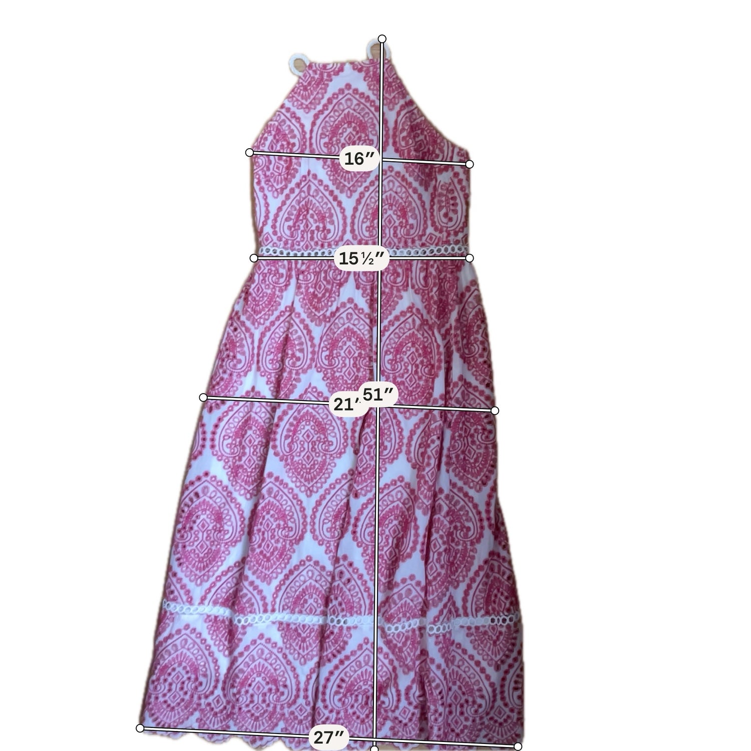 Adelyn Rae white/pink Maxi Lola Halter Eyelet Dress White Pink Size Small - Size S