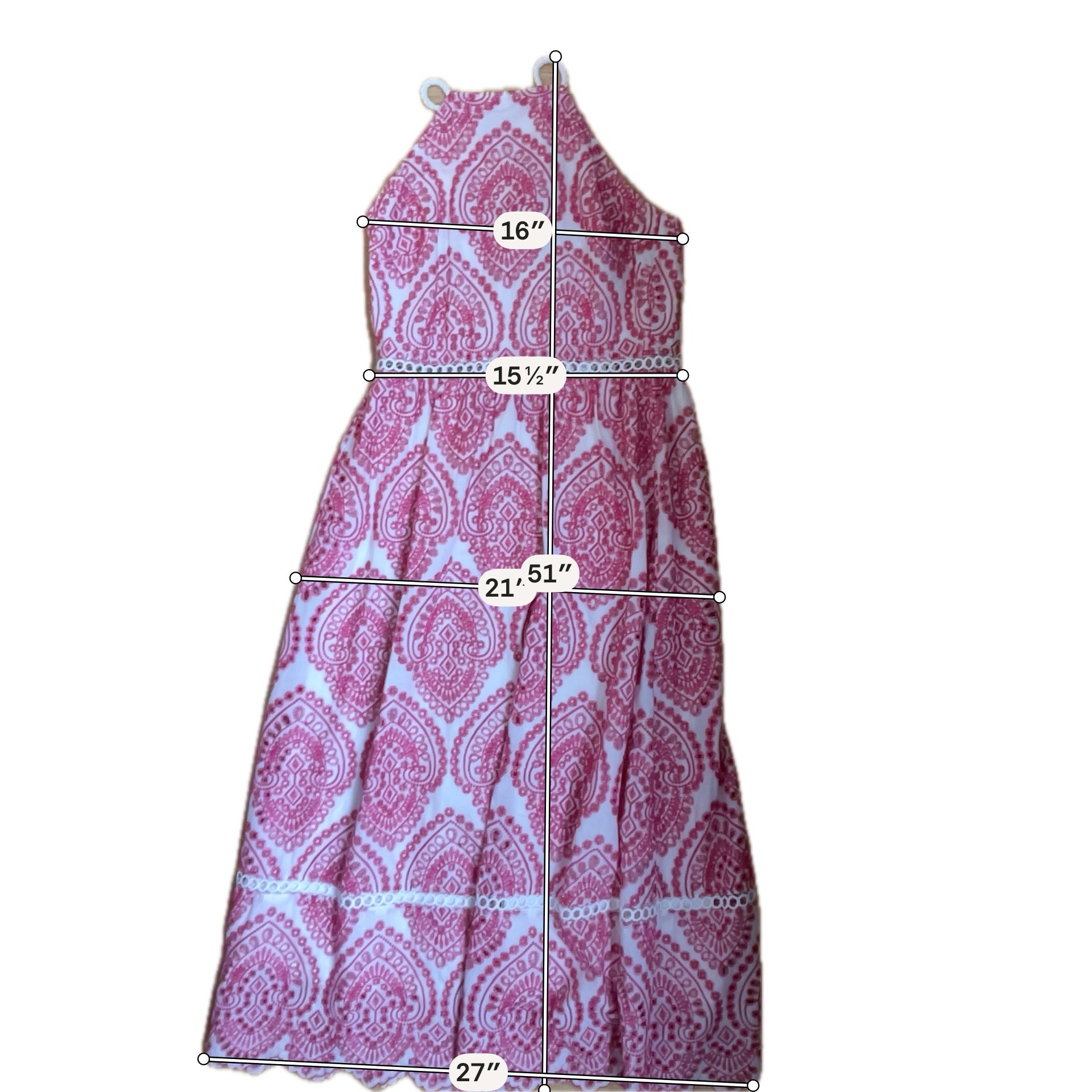 Adelyn Rae white/pink Maxi Lola Halter Eyelet Dress White Pink Size Small - Size S