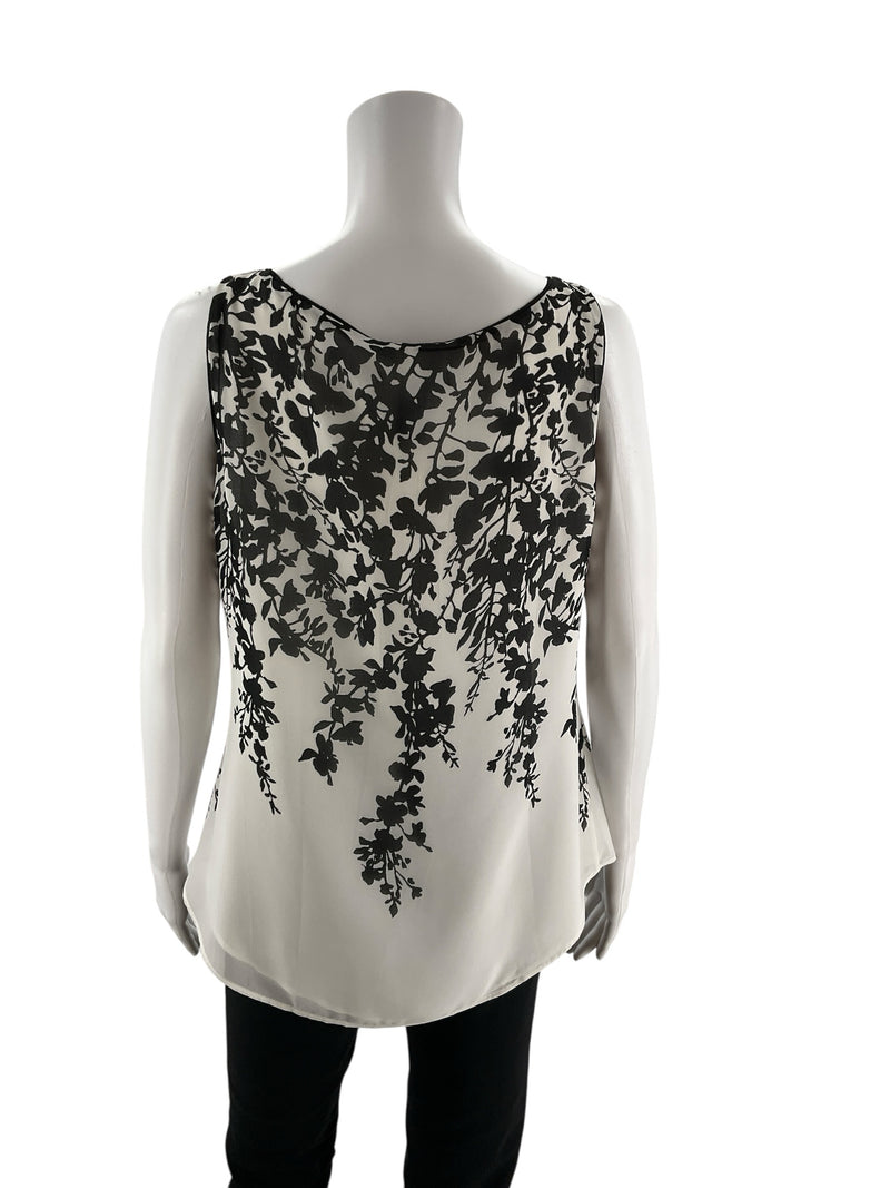 White House Black Market White/Black Floral Pre-Owned Ladies Top - Size Small