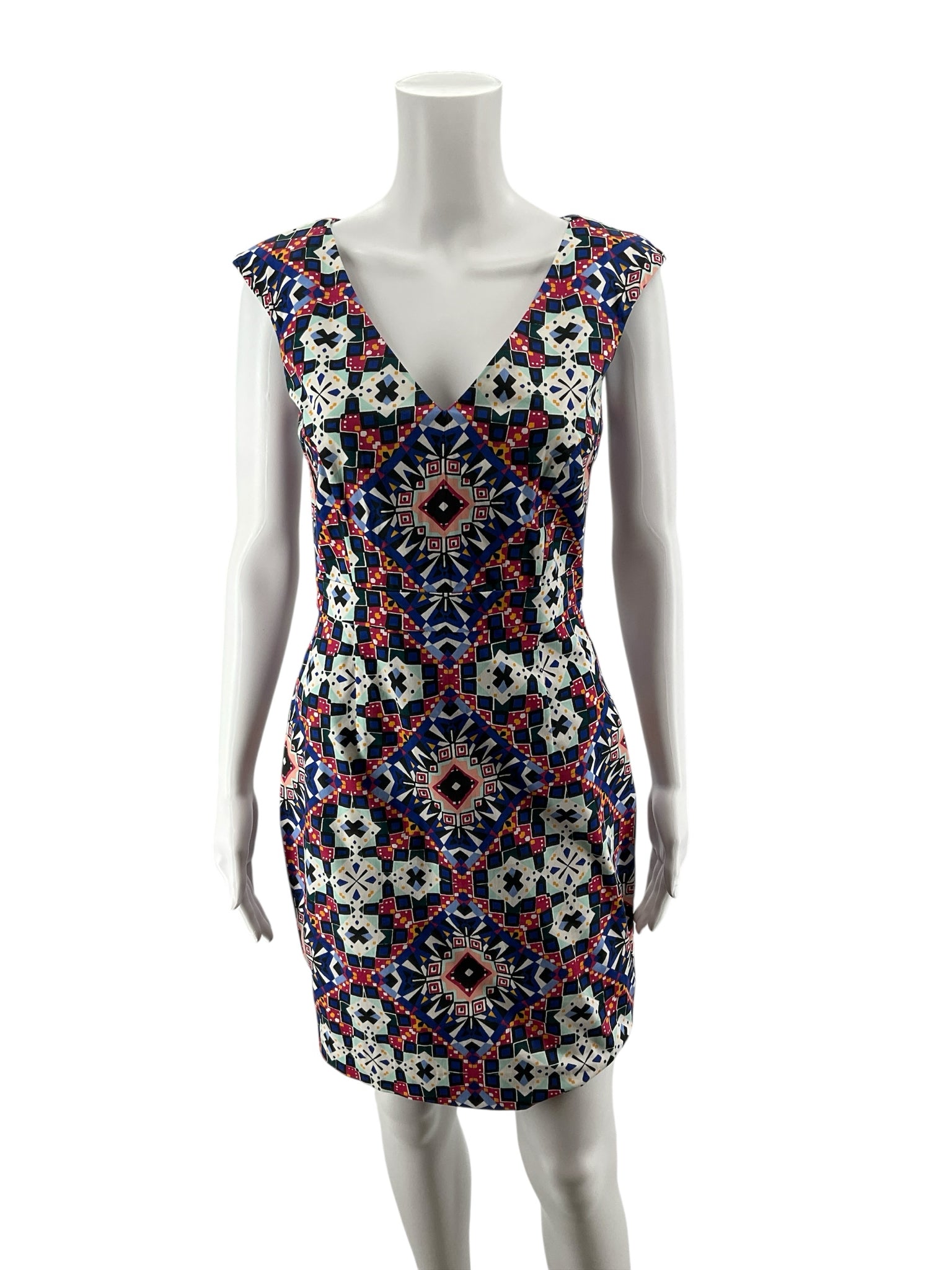 French Connection Size 6 white/pink/blue Print Pre-Owned Ladies Dress