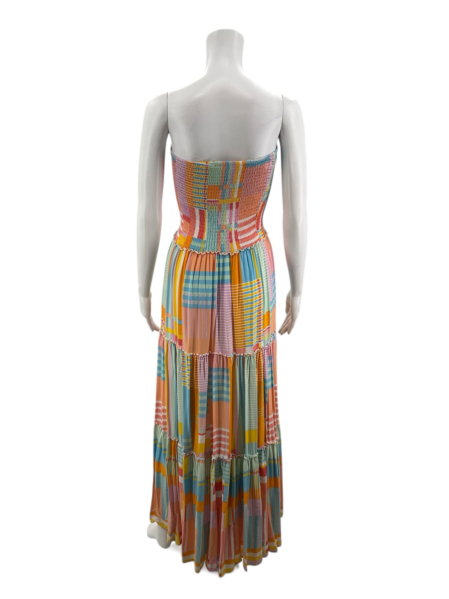 Abel the Label Multi Color Maxi Patchwork Tiered Strapless Maxi Dress Size Medium - Size M