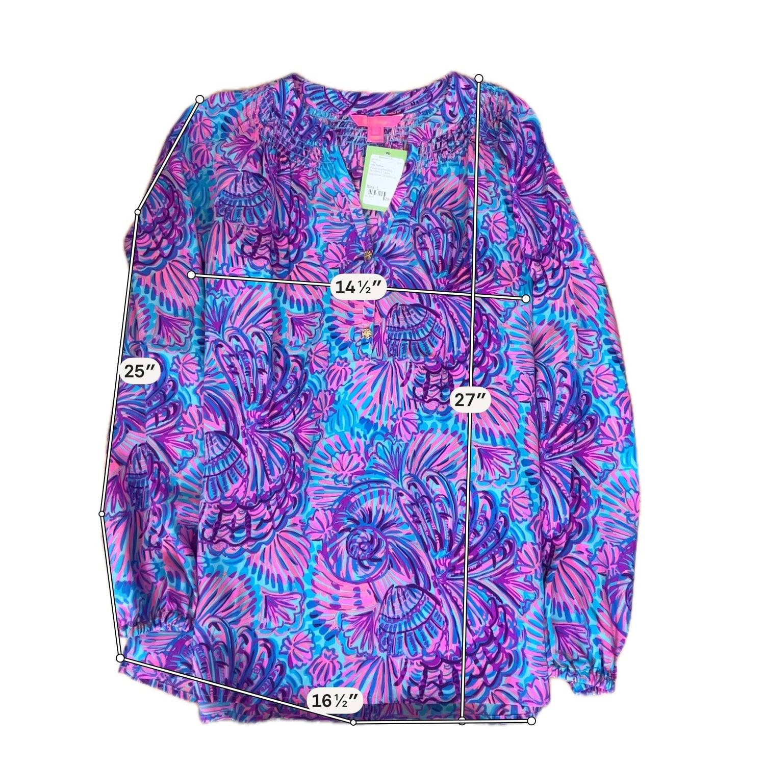 Lilly Pulitzer Elsa Silk Top Macaw Blue Big Flirt Blouse Size Large