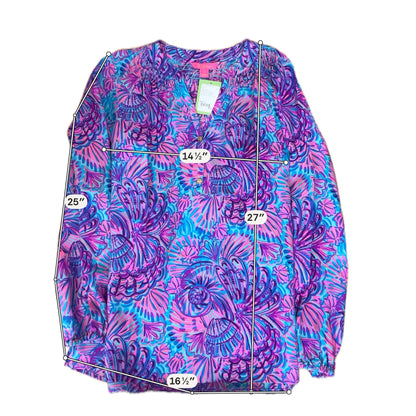 Lilly Pulitzer Elsa Silk Top Macaw Blue Big Flirt Blouse Size Large