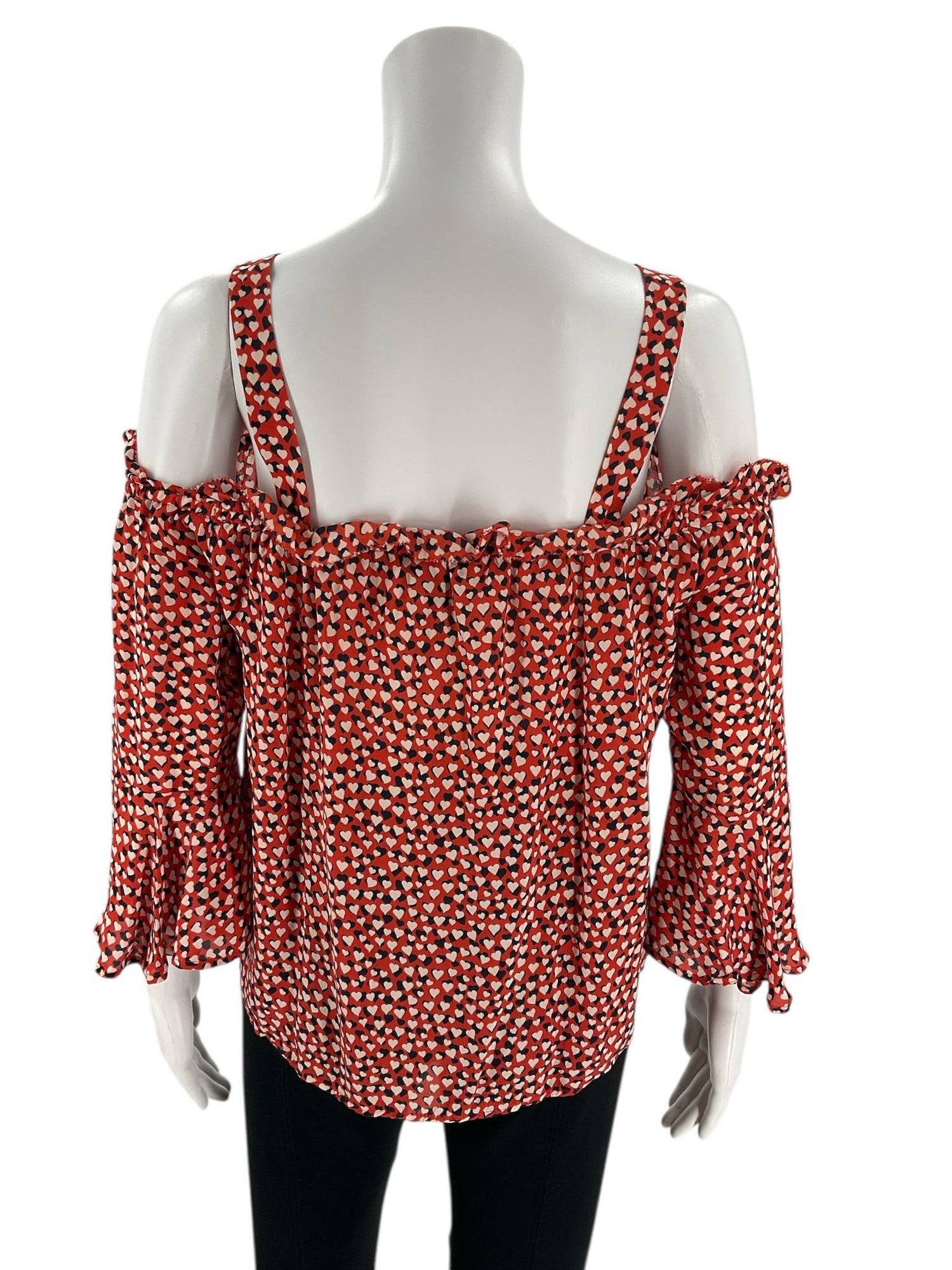 J Crew Orange/Navy/Cream Hearts Pre-Owned Ladies Top - Size 8 Petite - Margaret’s Fine Consignment