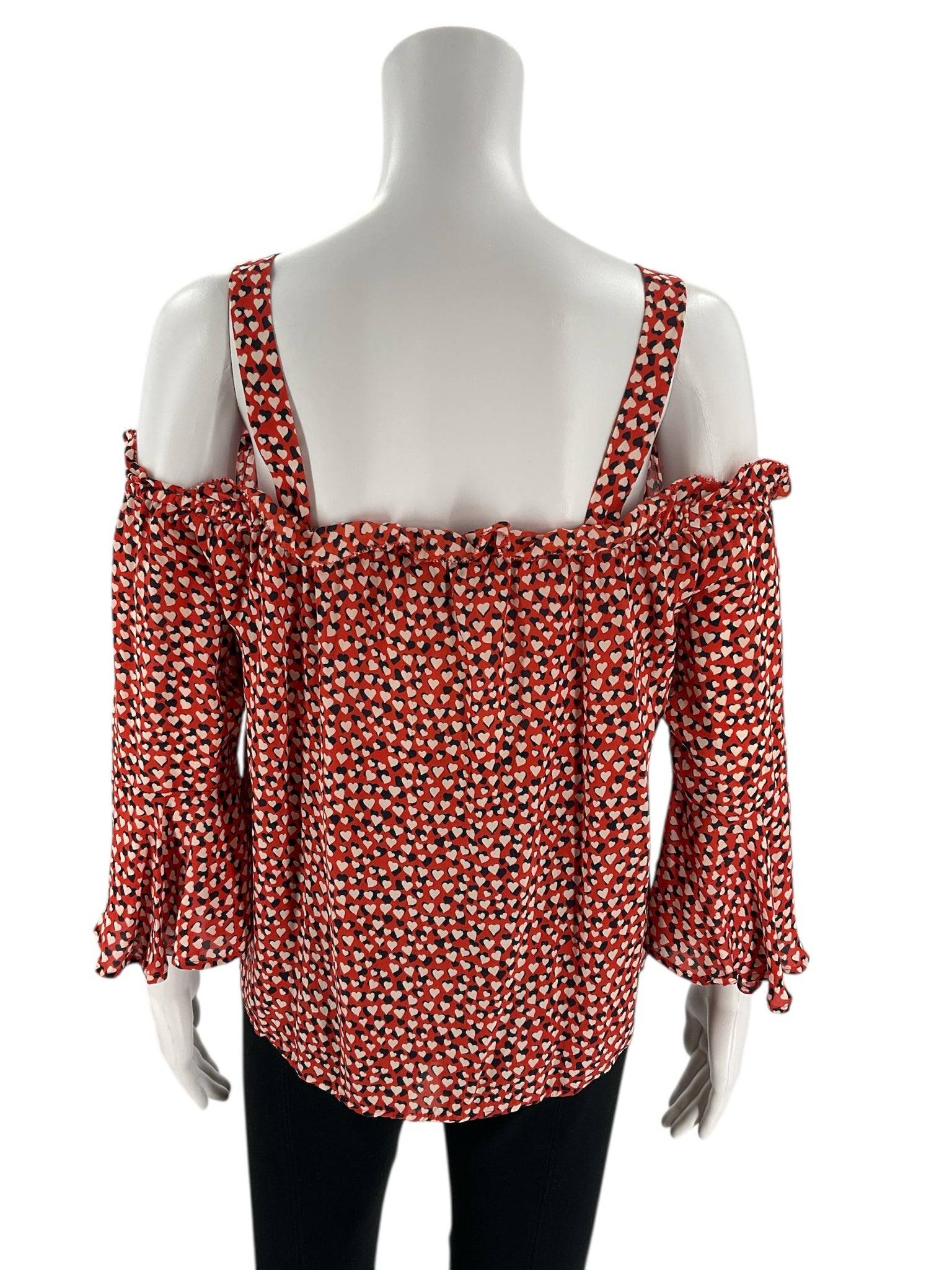 J Crew Orange/Navy/Cream Hearts Pre-Owned Ladies Top - Size 8 Petite - Margaret’s Fine Consignment