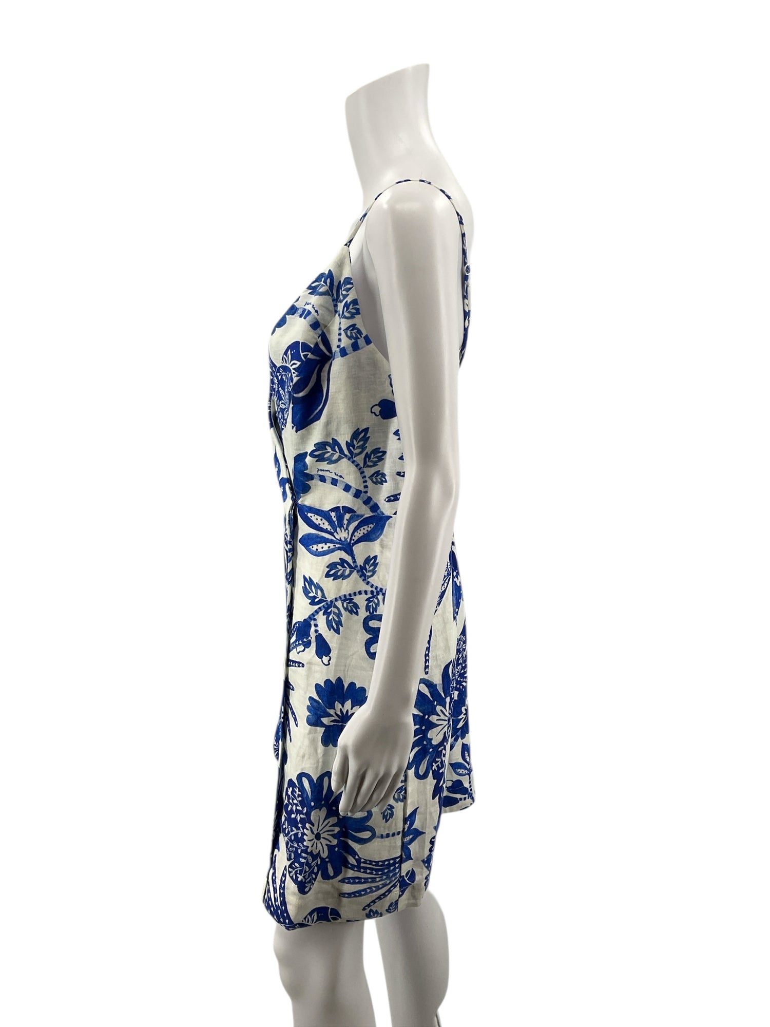 FARM Rio blue/white A-Line Farm Blue/White Birds Pre-Owned Ladies Dress - Size Large - Size L