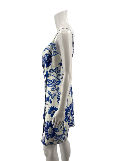 FARM Rio blue/white A-Line Farm Blue/White Birds Pre-Owned Ladies Dress - Size Large - Size L