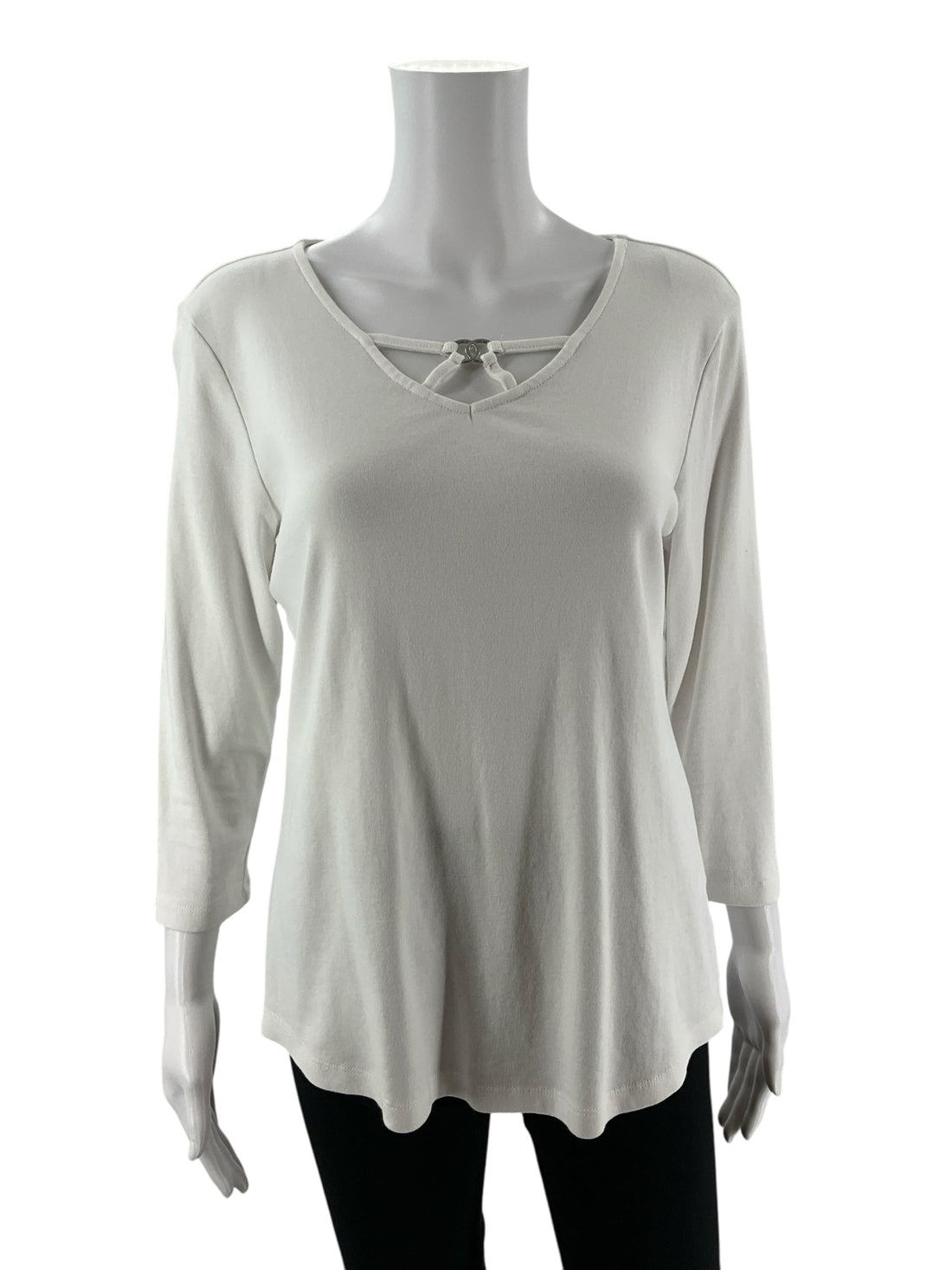 White solid A-line top for women by Karen Scott, size medium, featuring a minimalist casual design.