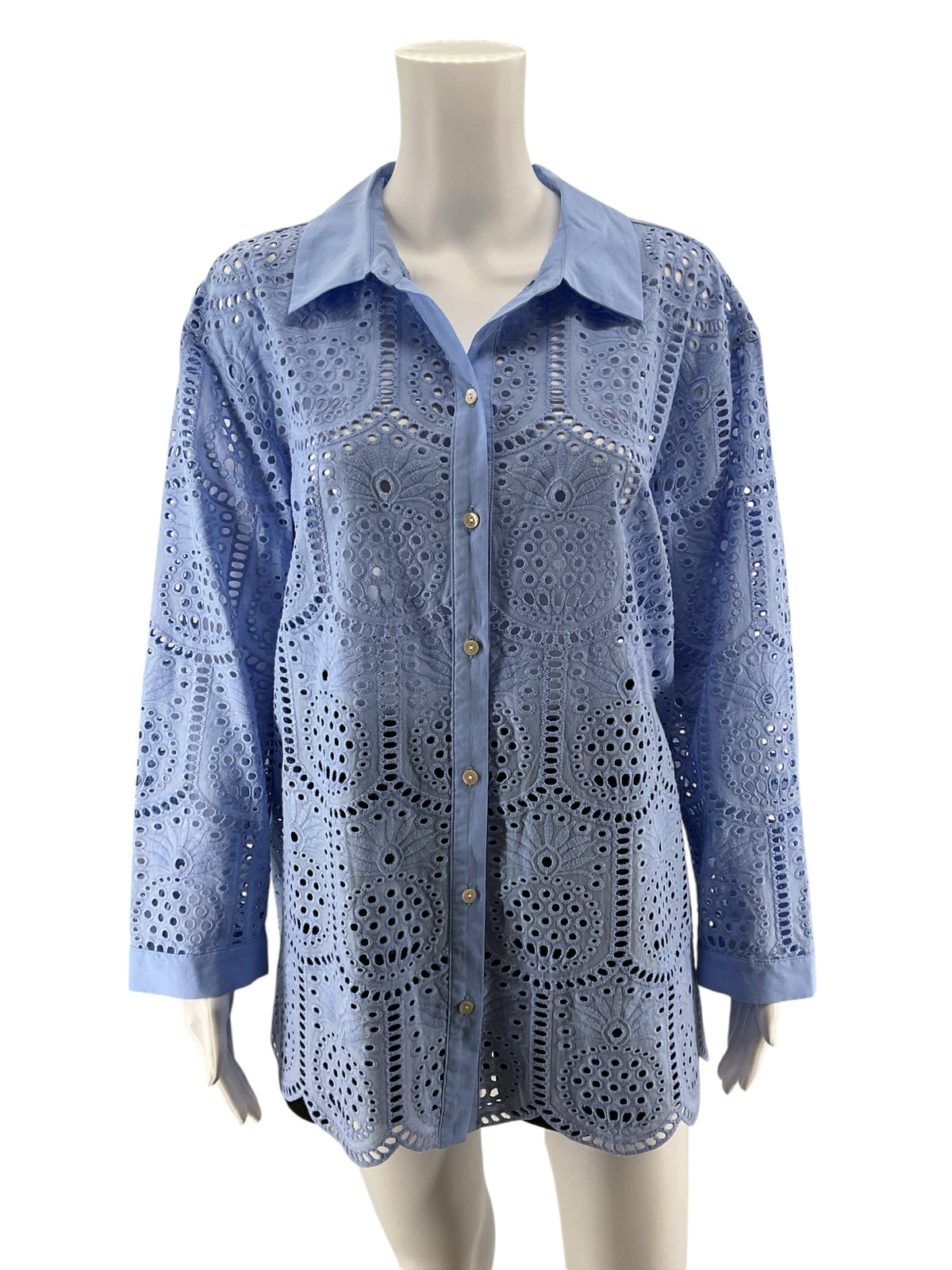 Lilly Pulitzer Astara Eyelet Tunic Top XL Light Blue Cotton Button Down Pre-Owned