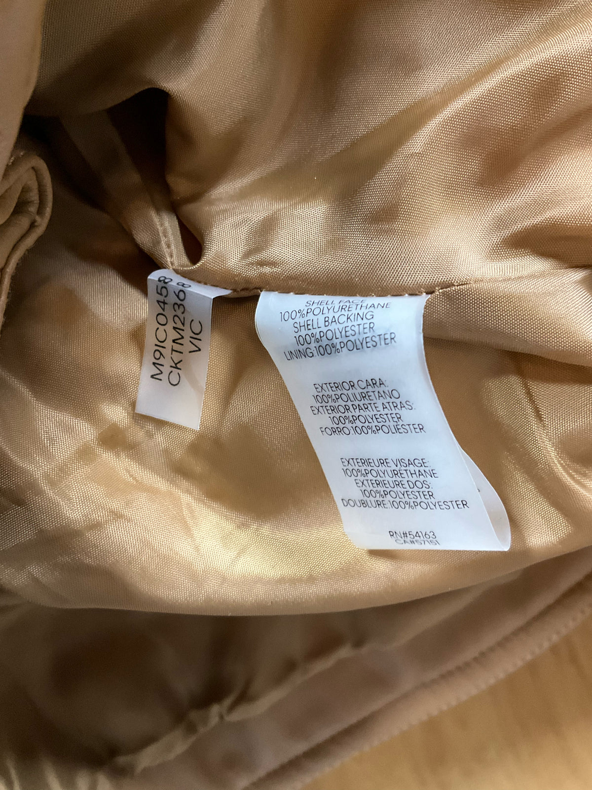 Calvin Klein Tan Faux Leather Moto Jacket | Size Medium