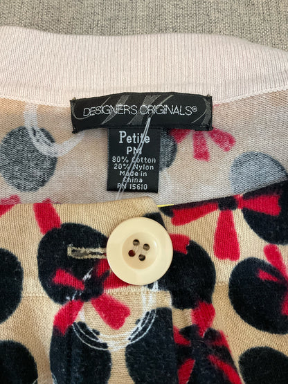 Designers Originals Petite Floral Polka Dot Cardigan Sweater Size PM