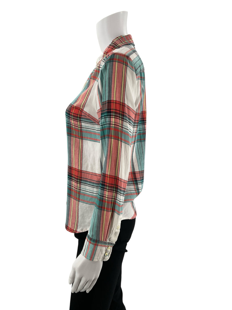 Talbots Aqua/Red Plaid Pre-Owned Ladies Top - Size Petite