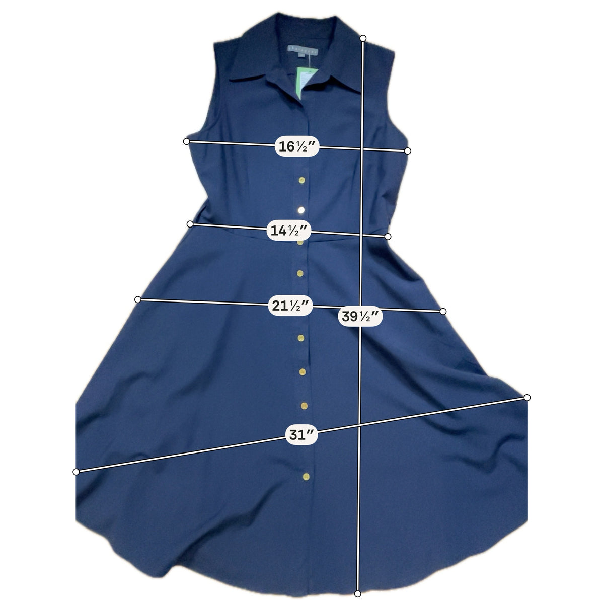 Sharagano Petite Navy Blue Sleeveless Collared A-Line Shirtdress Size 8P