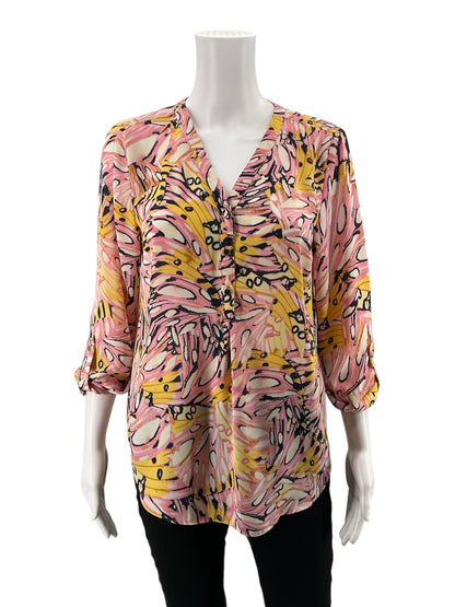 JM Collection Pink/Yellow Print Pre-Owned Ladies Top -  Size Medium Petite