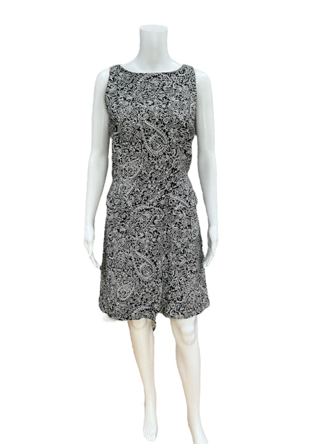 Tory Burch Size 12 Charcoal/White Print Dress