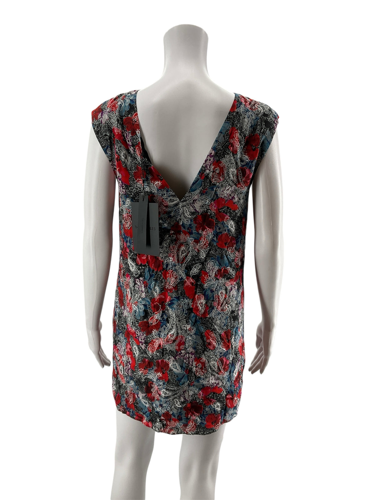 The Kooples red/blue/white Mini Poppy-Print 100% Silk Shift Dress XS NWT Red Blue Floral V-Back - Size XS