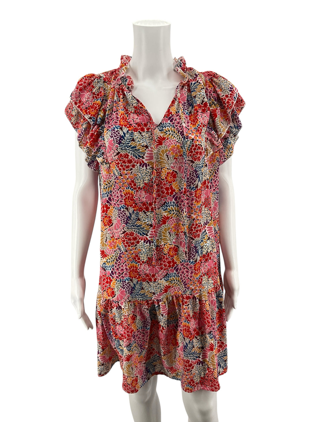Dokotoo Floral V-Neck Ruffle Tiered Mini Dress | Size XL
