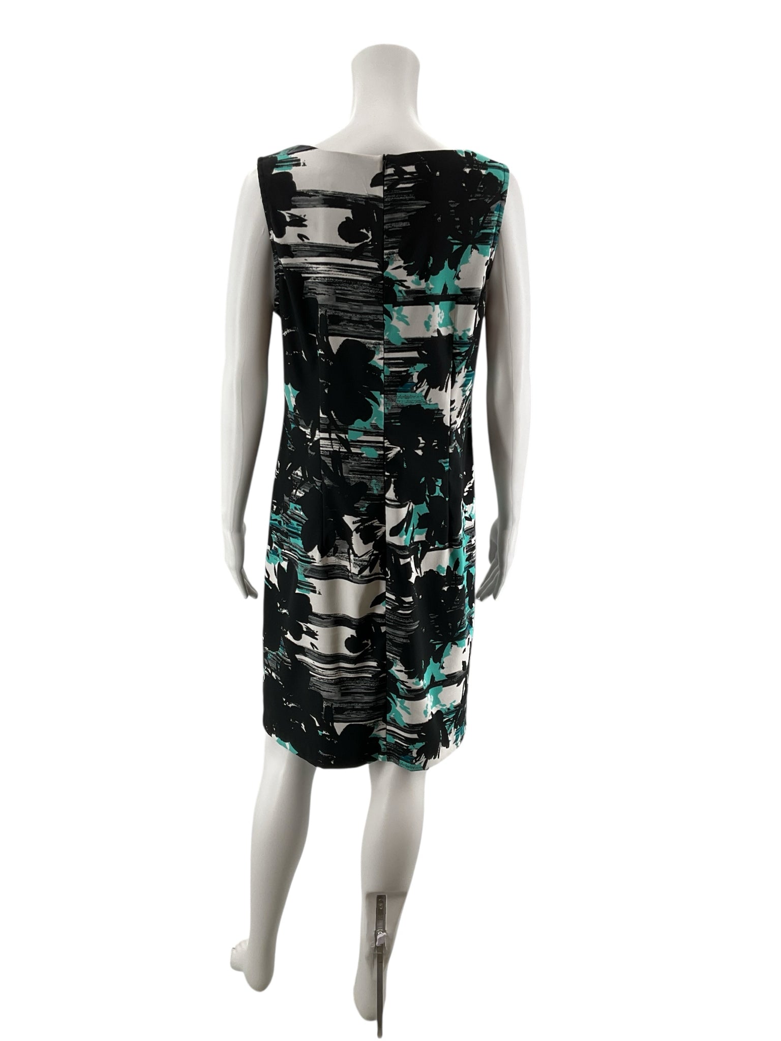 Connected Apparel Floral Sheath Dress Black White Teal Size 12