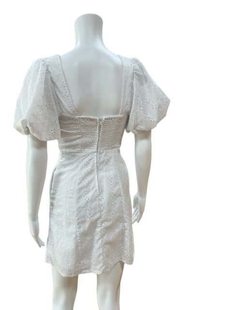 Midnight Doll Mara White Eyelet Puff Sleeve Mini Dress XS