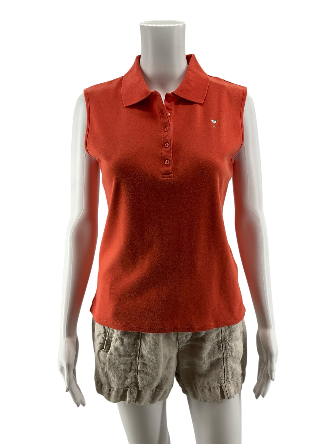 Ralsey Sleeveless Polo Top 100% Cotton Coral Orange Embroidered Cocktail Medium