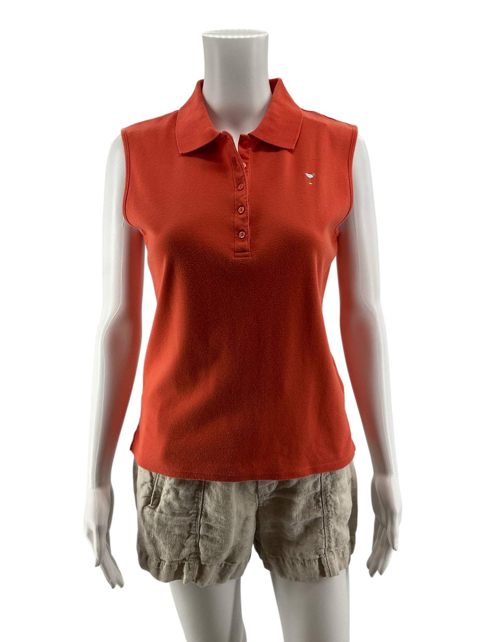 Ralsey Sleeveless Polo Top 100% Cotton Coral Orange Embroidered Cocktail Medium