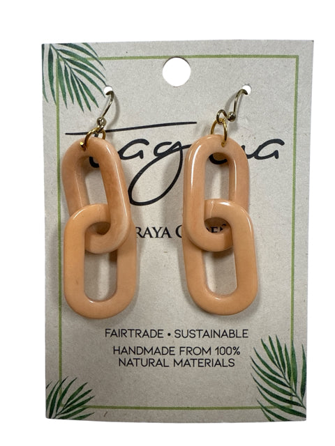 Tagua Tagua Nut Sustainable Fair Trade Handmade Dangle Link Earrings Peach