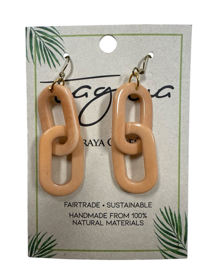 Tagua Tagua Nut Sustainable Fair Trade Handmade Dangle Link Earrings Peach