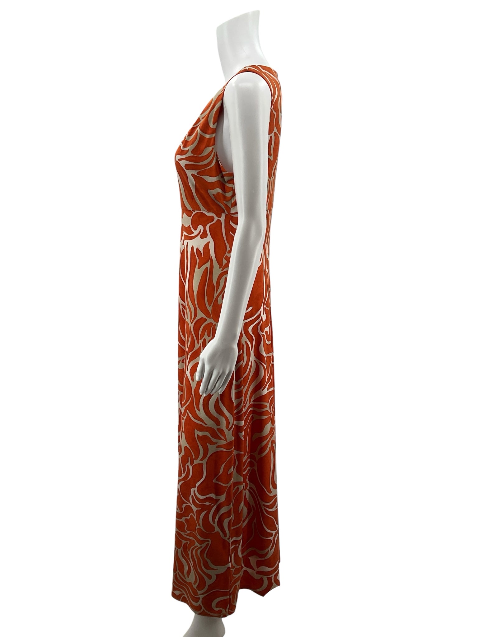 Maggy London Tan/orange Maxi Orange &amp; Ivory Swirl Print Keyhole Maxi Dress Size 2 - Size 2