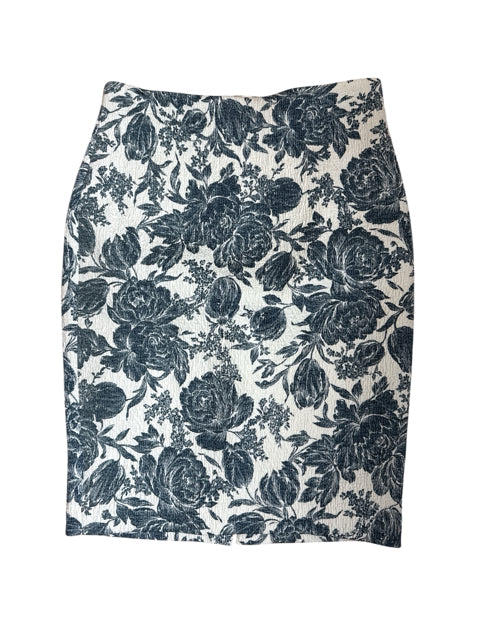 Ann Taylor ecru/blue Skirt Size 4 ecru/blue Floral Pre-Owned Ladies Skirt - Size 4