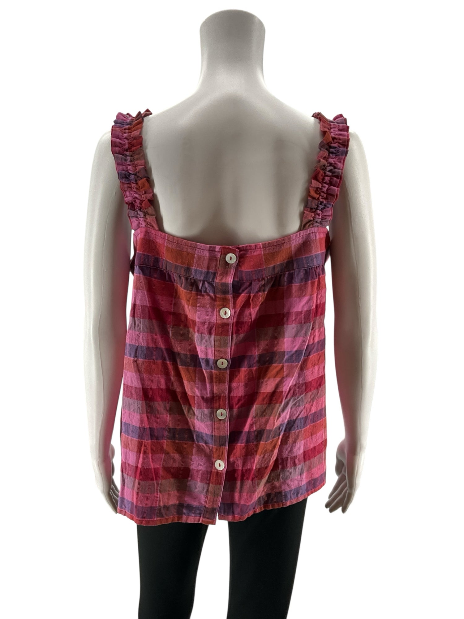 Isaac Mizrahi New York Plaid Cotton Tank Top | Size M | Pink Multi Check