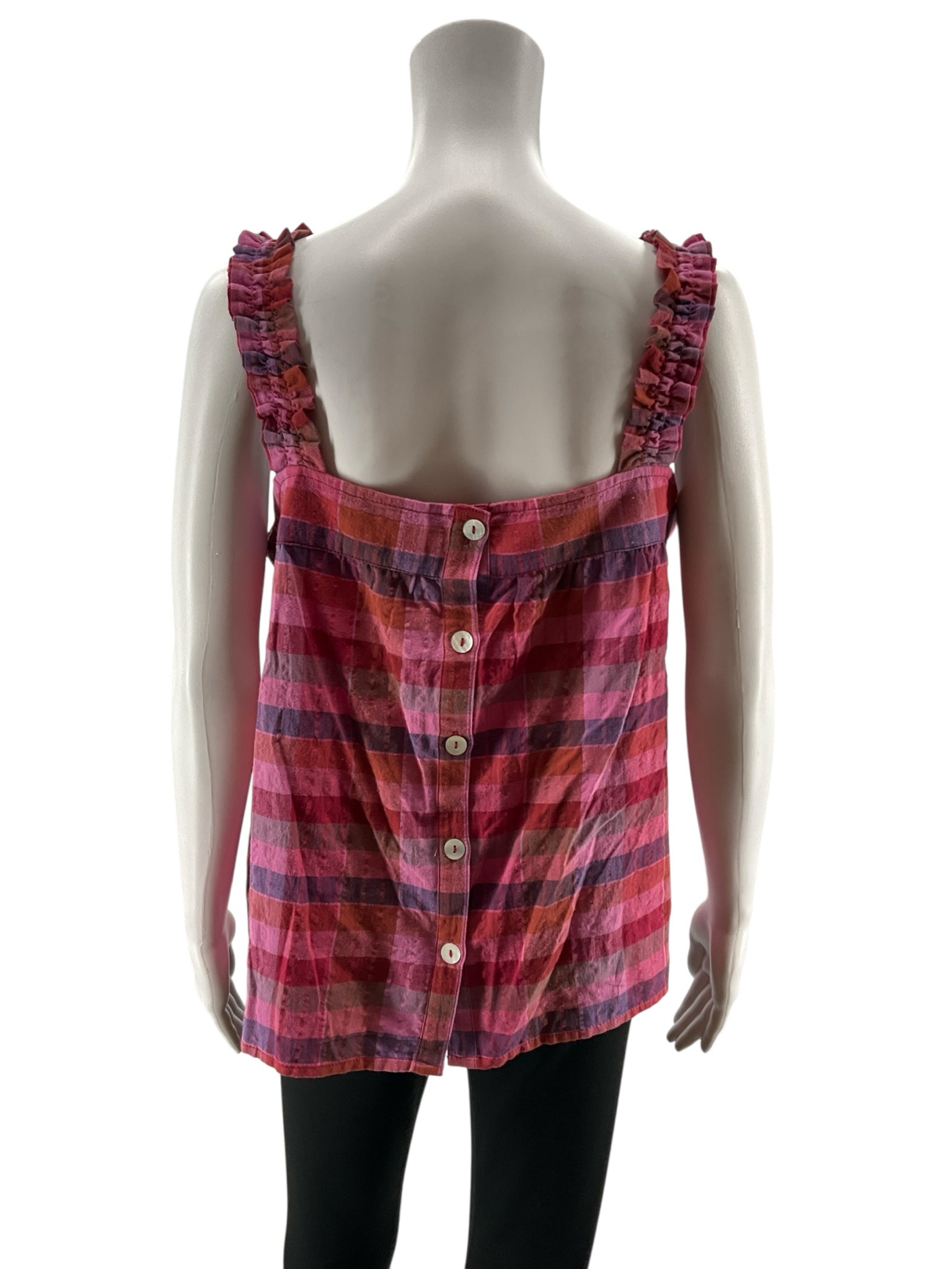Isaac Mizrahi New York Plaid Cotton Tank Top | Size M | Pink Multi Check