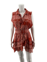 Steele Orange/tan Mini Red & White Ikat Print Cotton Tiered Mini Dress S Petite - Size sp