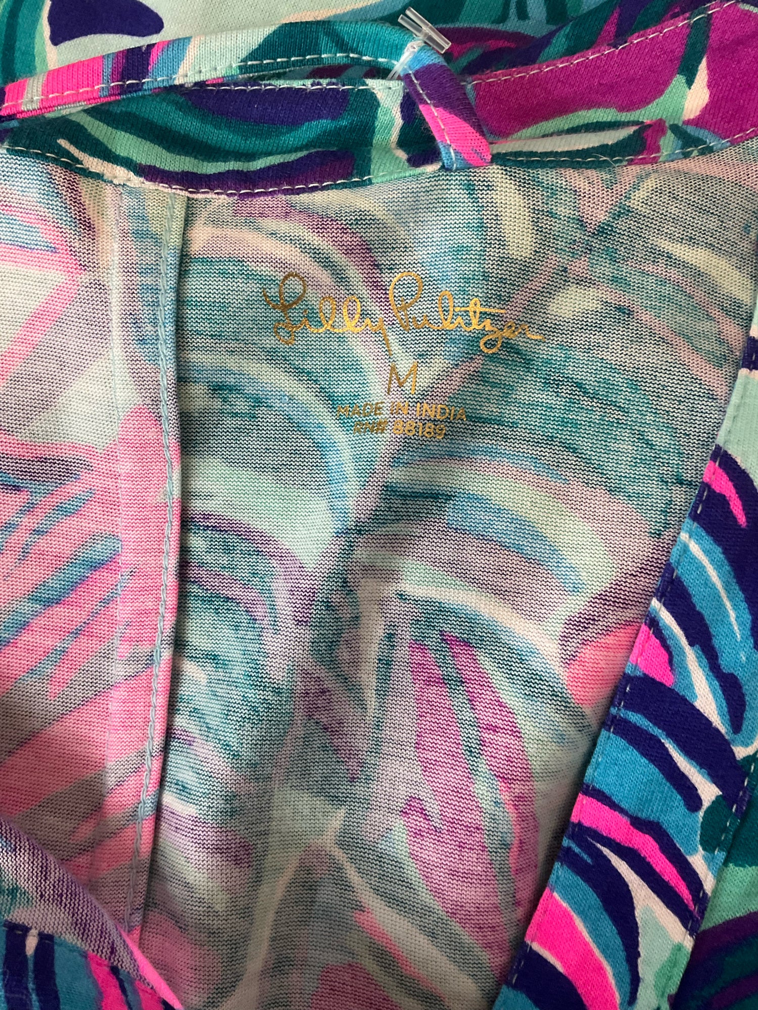 Lilly Pulitzer Turquoise/Pink Shift Cassi T-Shirt Dress Medium Sink Or Swim Print UPF 50+ - Size M
