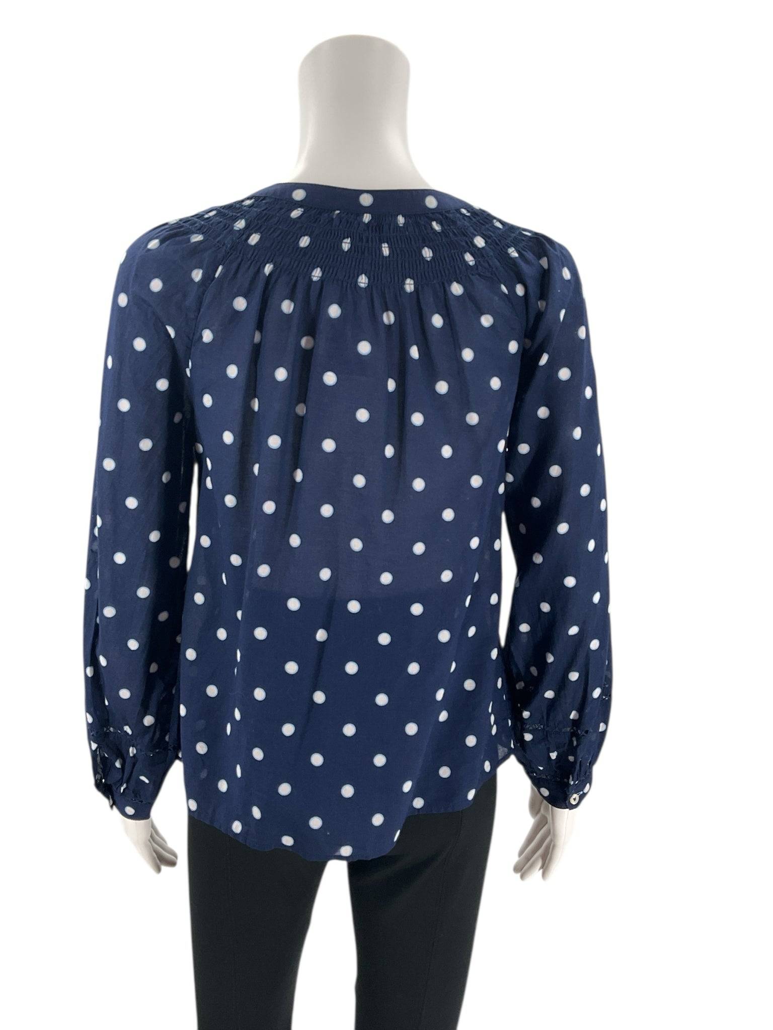 Talbots Navy/White Polka Dot Pre-Owned Ladies Top - Size Petite - Margaret’s Fine Consignment
