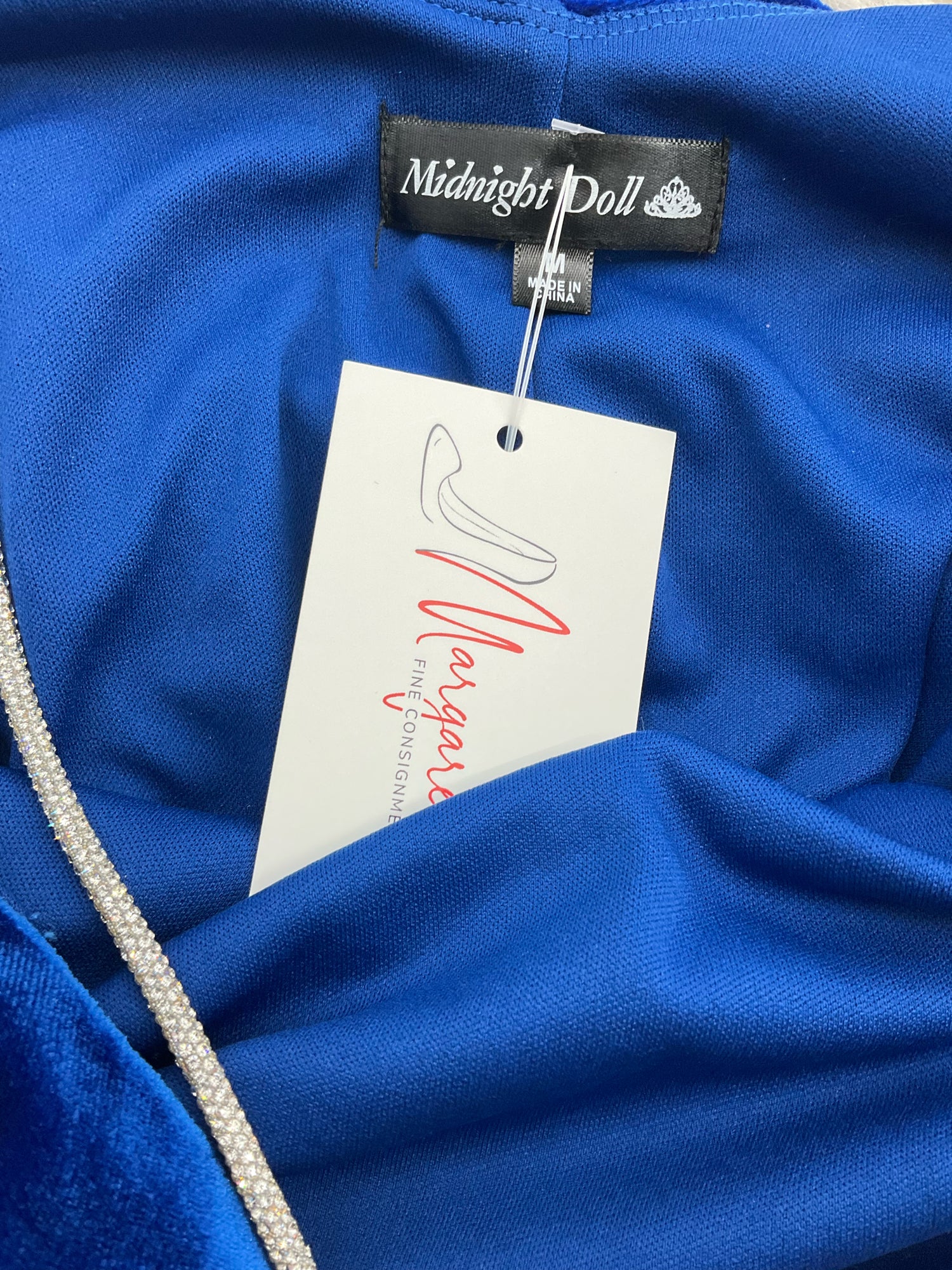 Midnight Doll Blue Velvet Pre-Owned Ladies Dress - Size Medium - Margaret’s Fine Consignment