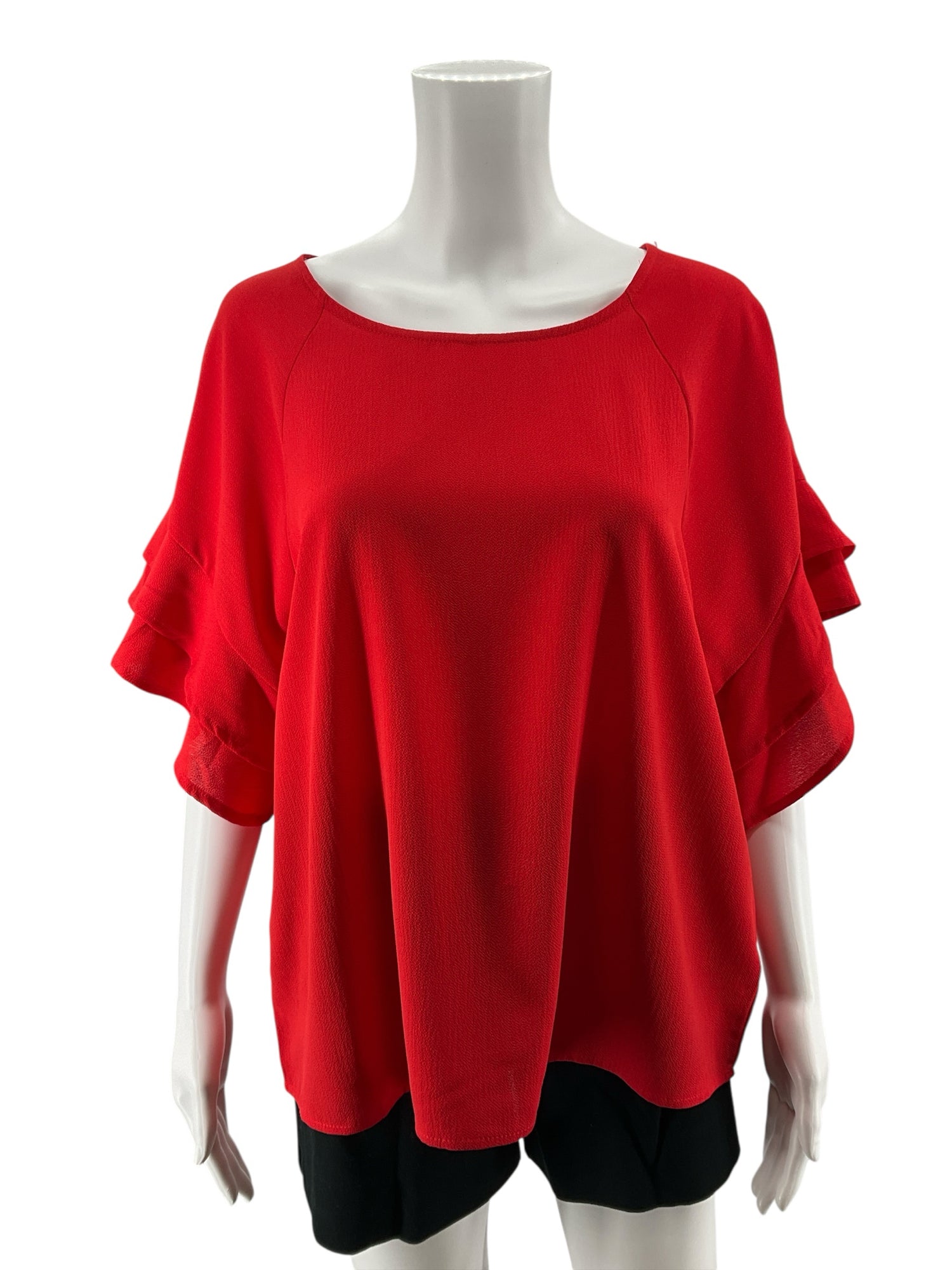 Umgee Red Tiered Flutter Sleeve Blouse Top Size Small