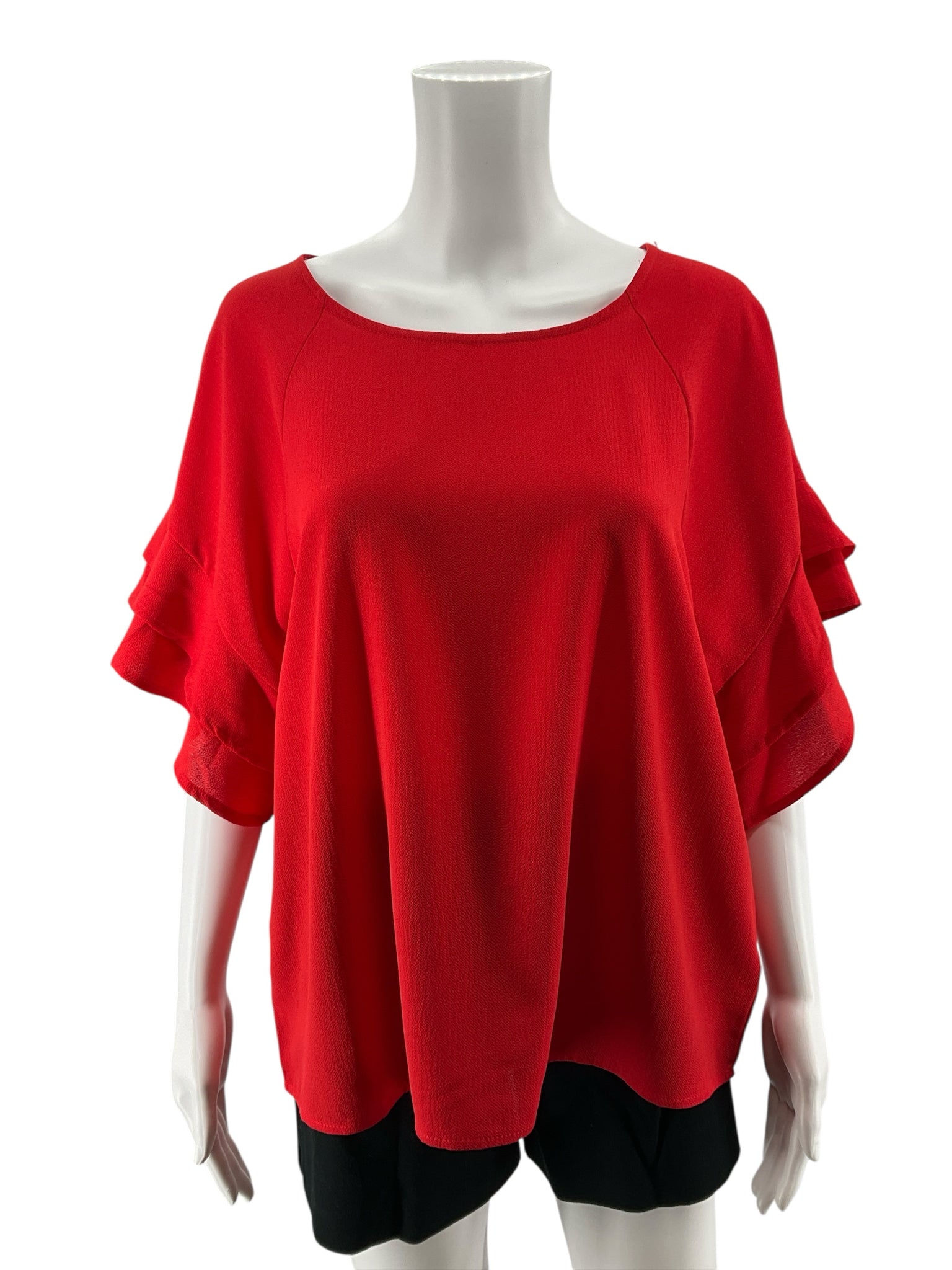 Umgee Red Tiered Flutter Sleeve Blouse Top Size Small