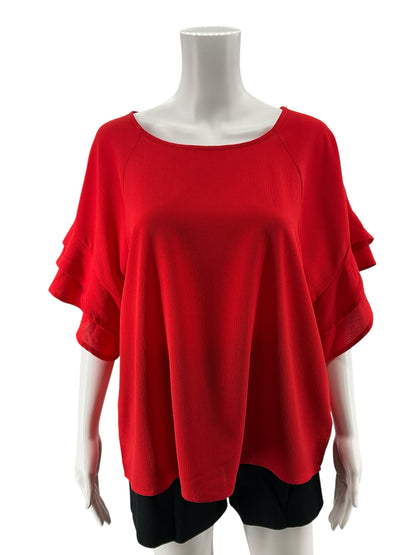 Umgee Red Tiered Flutter Sleeve Blouse Top Size Small