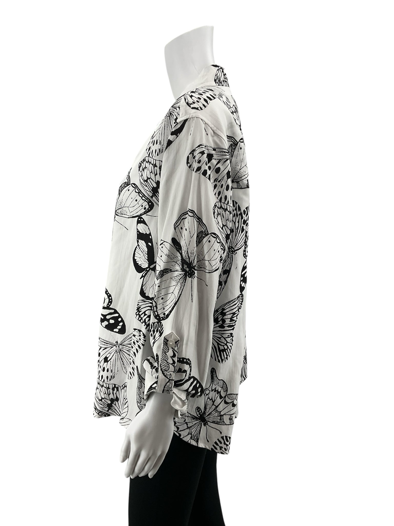 Jane &amp;amp; Delancey Butterfly Print Button Down Roll-Tab Blouse Size XL