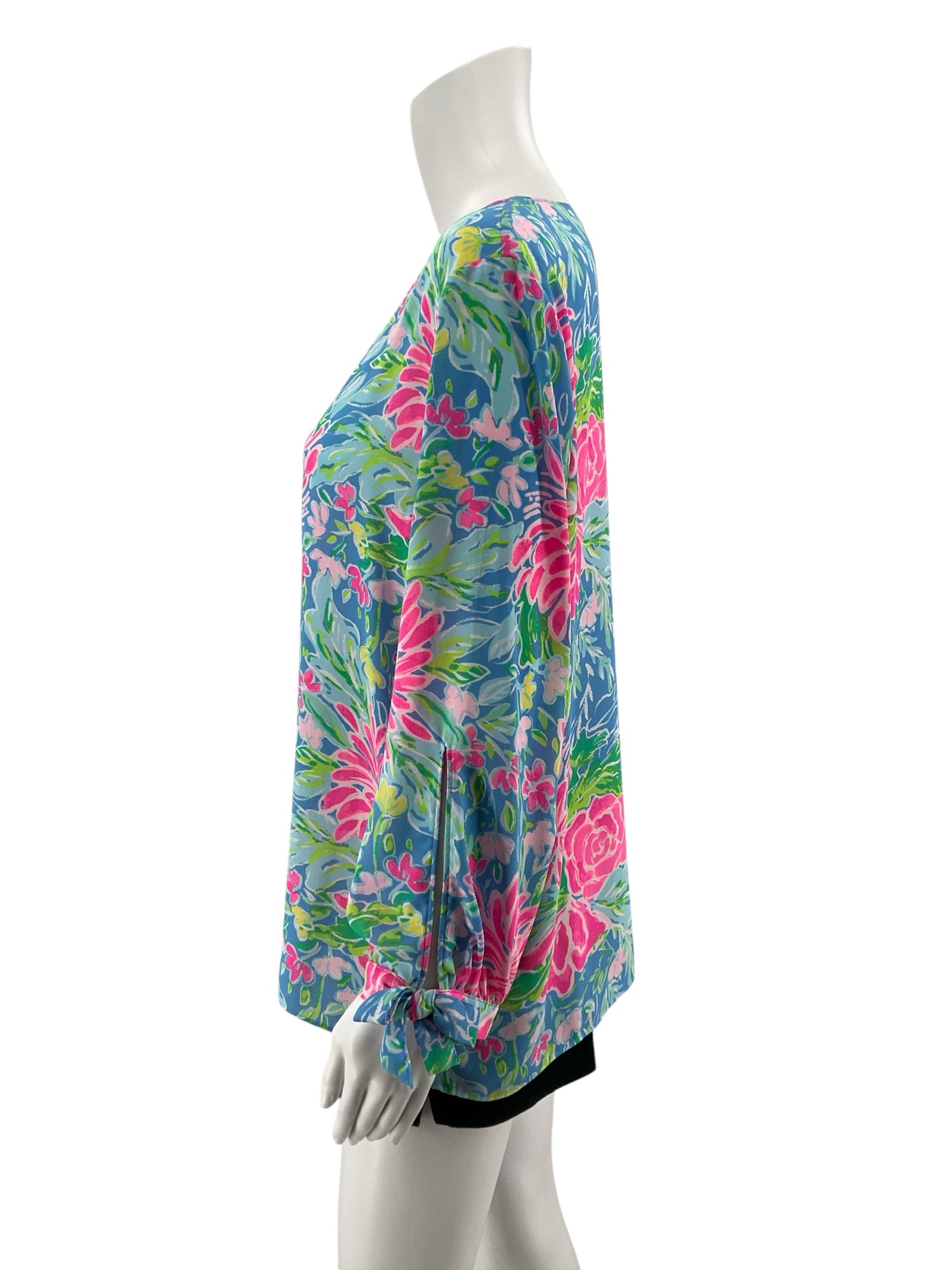 Lilly Pulitzer Elsa Top Multi Sink Or Swim Floral Blouse Size L - Downstairs