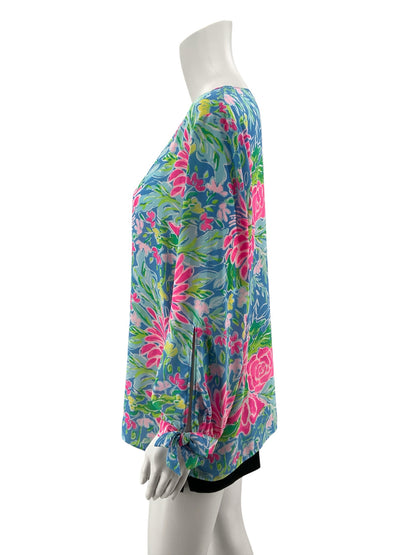 Lilly Pulitzer Elsa Top Multi Sink Or Swim Floral Blouse Size L - Downstairs