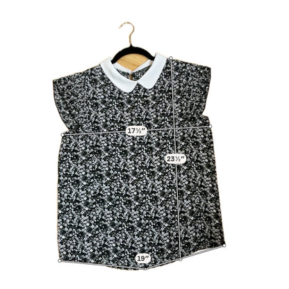 Adrianna Papell black/white Cap Sleeve Black White Ditsy Floral Peter Pan Collar Blouse Top Size Small - Size S