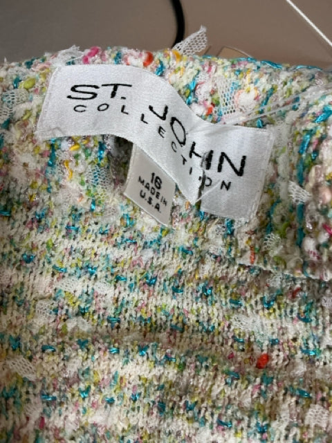 St. John Collection white/aqua/pink Jacket Pastel Tweed Boucle Knit Jacket Size 18 - Size 16