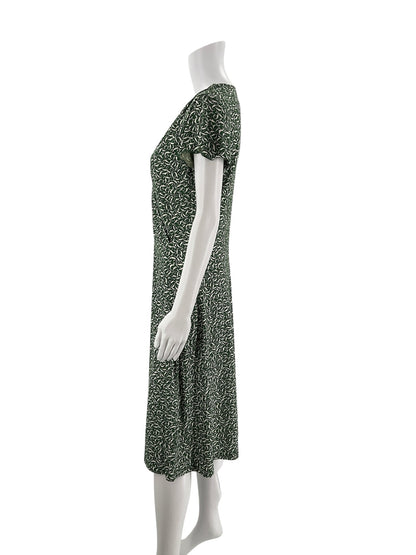 Charter Club ivory and green print ladies dress, size 8, featuring a floral pattern and a flattering silhouette.