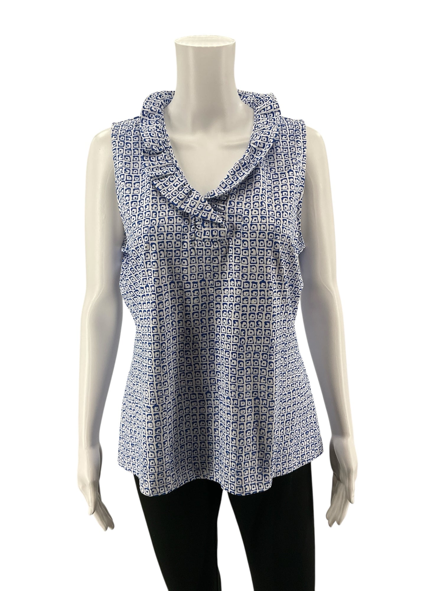 J. McLaughlin Sleeveless Durham Top Navy Vineyard Path Print Size Large NWT