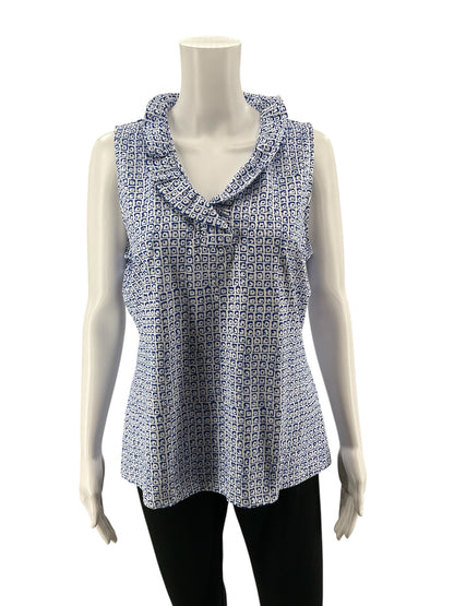 J. McLaughlin Sleeveless Durham Top Navy Vineyard Path Print Size Large NWT